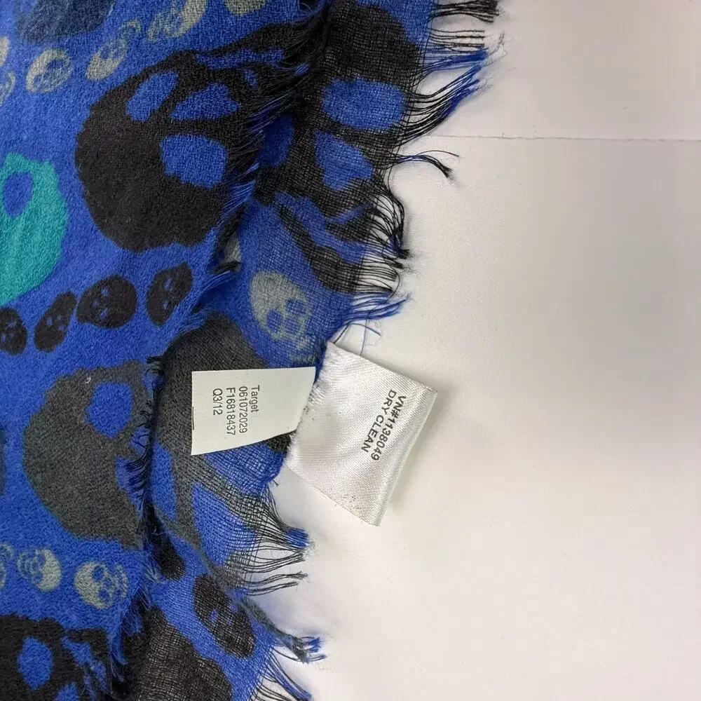 Target Womens Skull Scarf Blue Turquoise Black Oversized Wrap Shawl Fringe 38x27